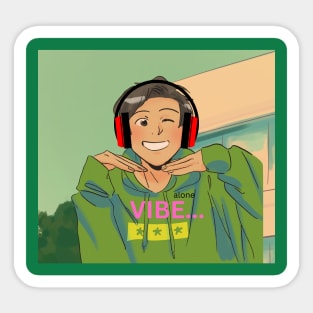 Avatar vibing with earphones retro tshirt Sticker